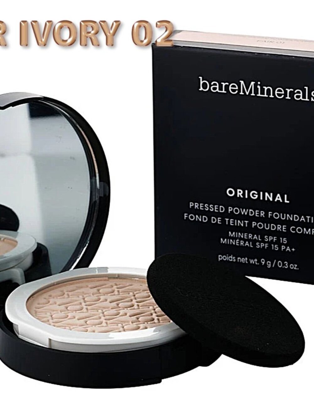 bareMinerals Original Pressed Powder Foundation SPF 15 ~Fair Ivory 02 NIB 9g